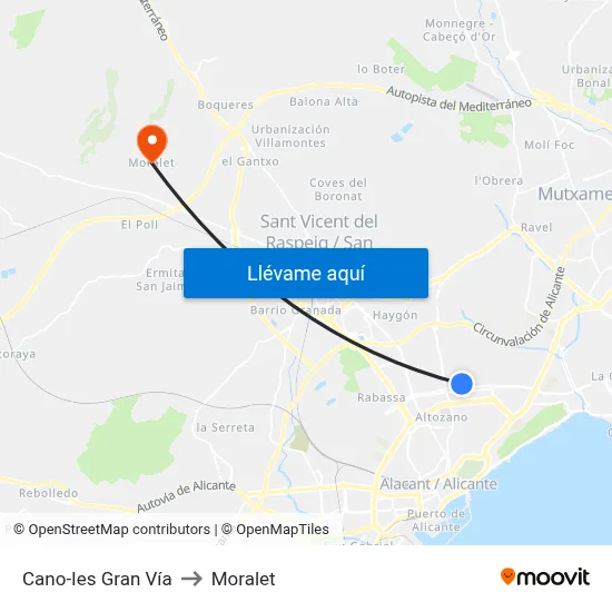 Cano-Ies Gran Vía to Moralet map