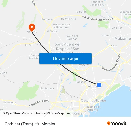 Garbinet (Tram) to Moralet map