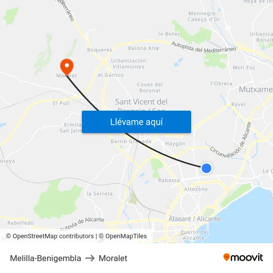 Melilla-Benigembla to Moralet map