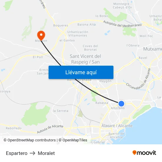 Espartero to Moralet map