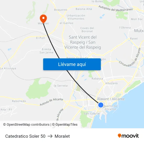 Catedratico Soler 50 to Moralet map