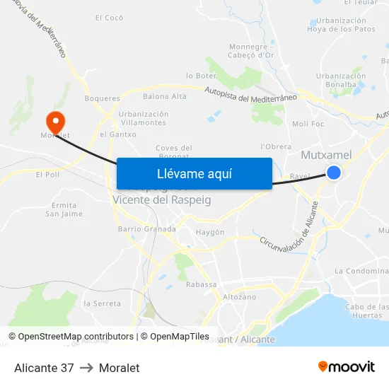 Alicante 37 to Moralet map