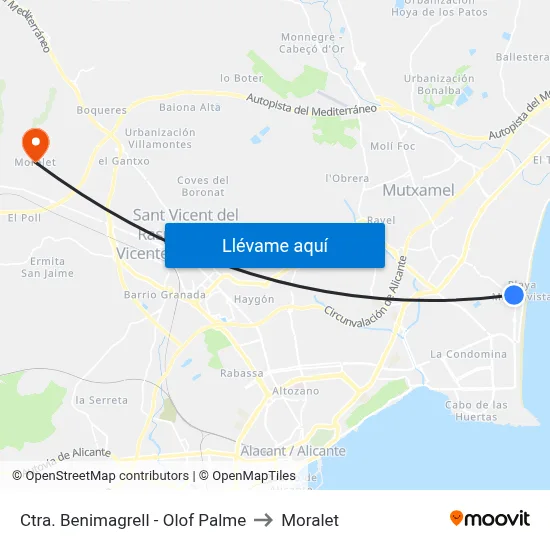 Ctra. Benimagrell - Olof Palme to Moralet map
