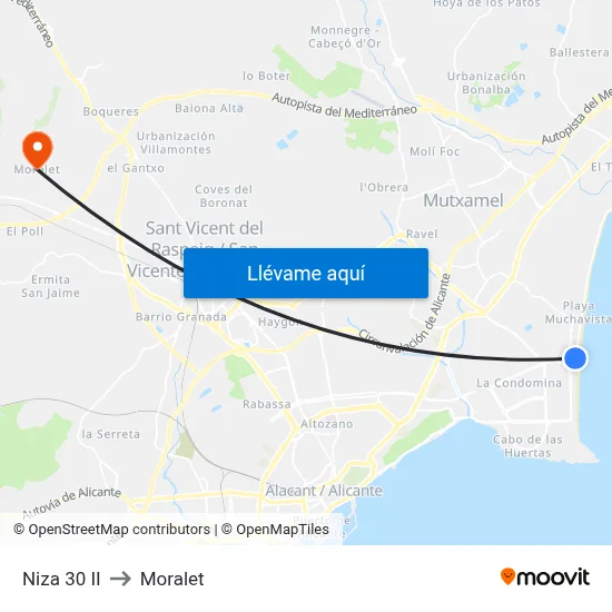 Niza 30 II to Moralet map