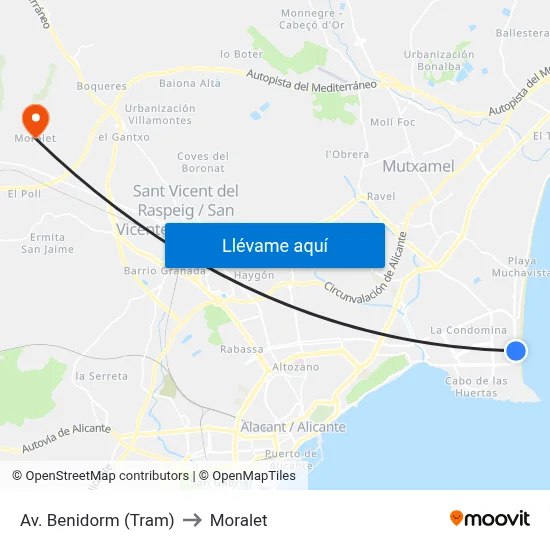 Av. Benidorm (Tram) to Moralet map