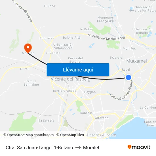 Ctra. San Juan-Tangel 1-Butano to Moralet map