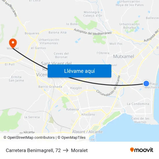 Carretera Benimagrell, 72 to Moralet map