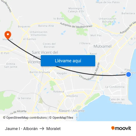 Jaume I - Alborán to Moralet map