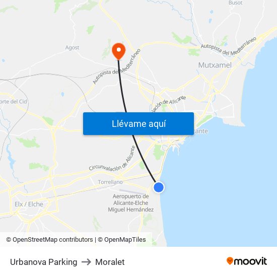 Urbanova Parking to Moralet map