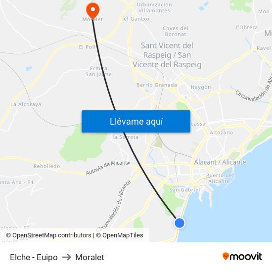 Elche - Euipo to Moralet map