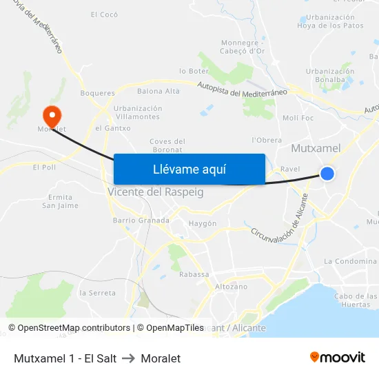 Mutxamel 1 - El Salt to Moralet map