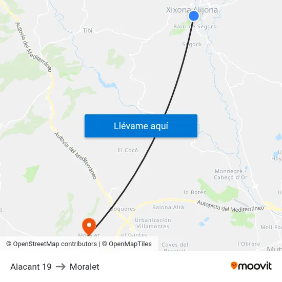 Alacant 19 to Moralet map
