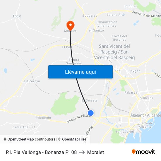 P.I. Pla Vallonga - Bonanza P108 to Moralet map