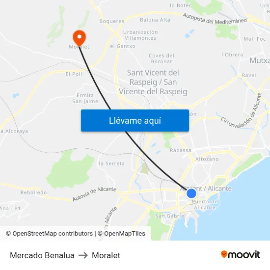 Mercado Benalua to Moralet map