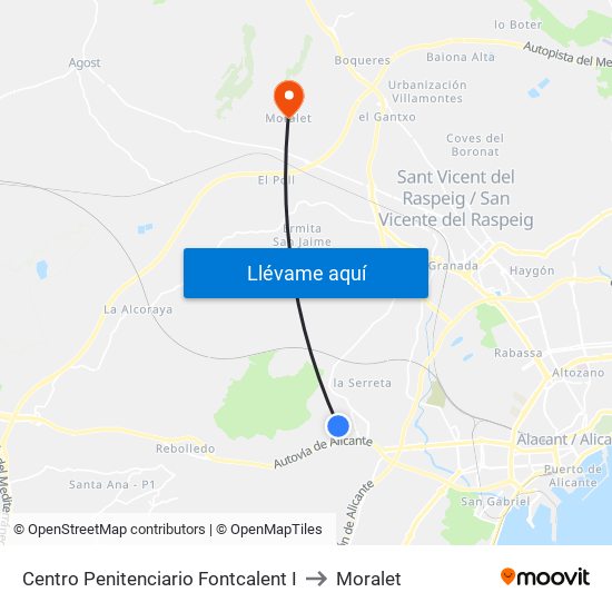 Centro Penitenciario Fontcalent I to Moralet map