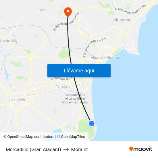 Mercadillo (Gran Alacant) to Moralet map