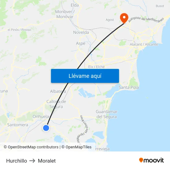 Hurchillo to Moralet map