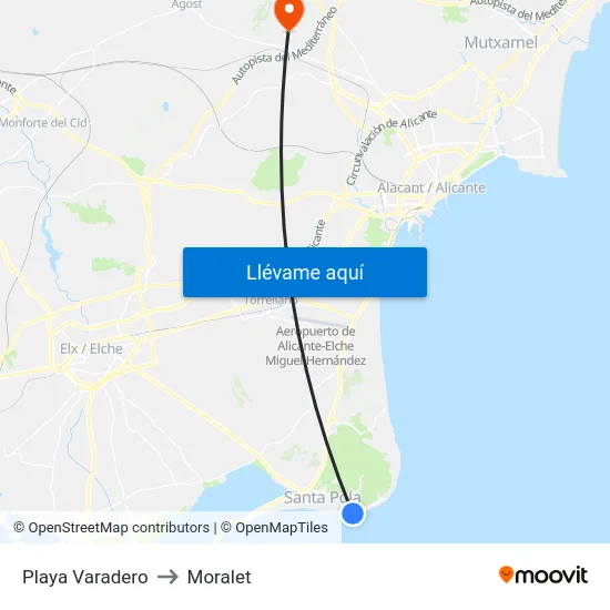 Playa Varadero to Moralet map