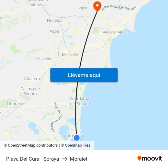 Playa Del Cura -  Soraya to Moralet map