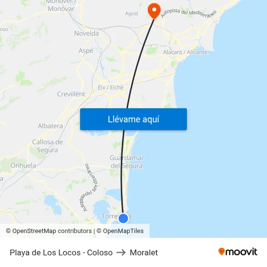 Playa de Los Locos - Coloso to Moralet map