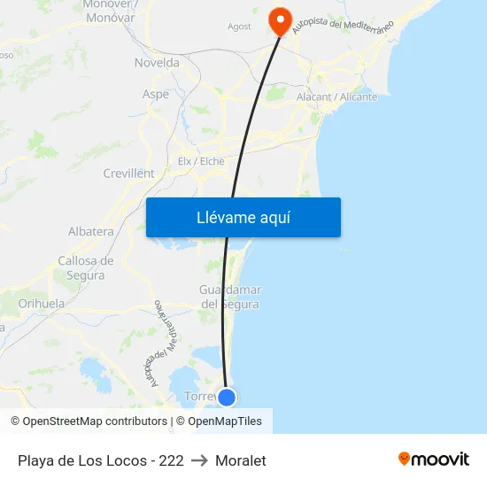 Playa de Los Locos - 222 to Moralet map