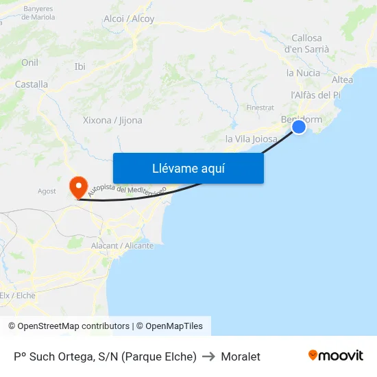 Pº Such Ortega, S/N (Parque Elche) to Moralet map