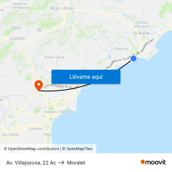 Av. Villajoyosa, 22 Ac to Moralet map