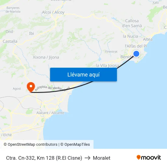 Ctra. Cn-332, Km 128 (R.El Cisne) to Moralet map