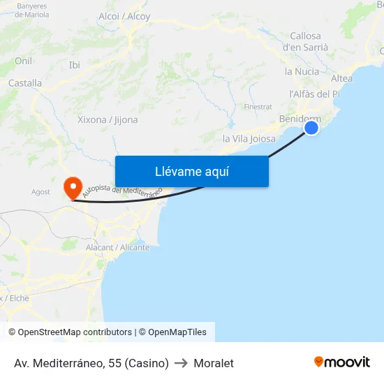 Av. Mediterráneo, 55 (Casino) to Moralet map