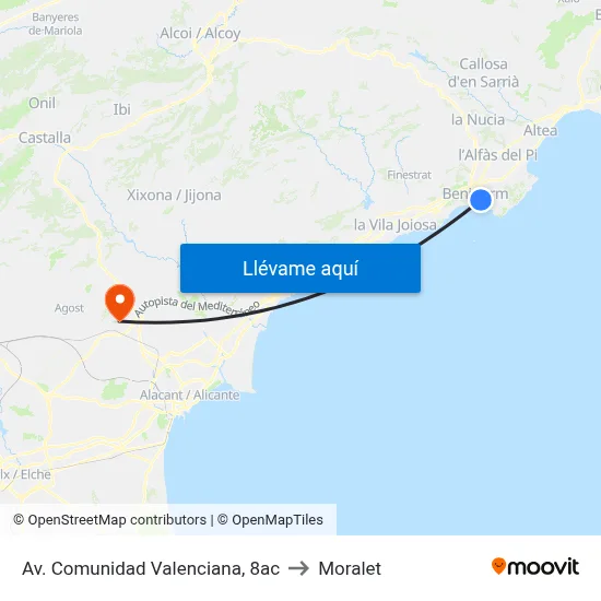 Av. Comunidad Valenciana, 8ac to Moralet map