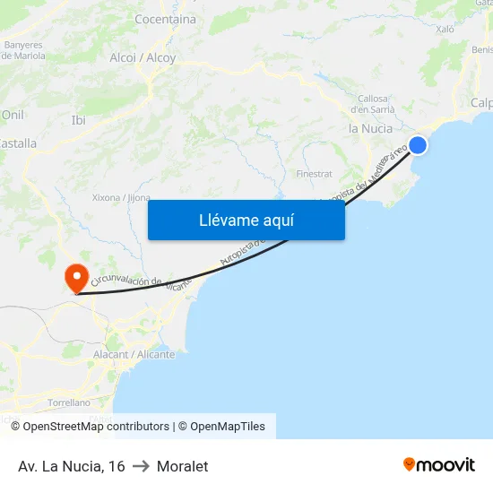 Av. La Nucia, 16 to Moralet map
