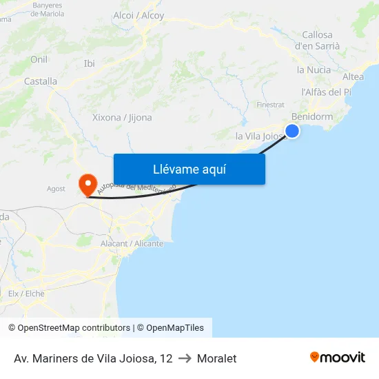 Av. Mariners de Vila Joiosa, 12 to Moralet map
