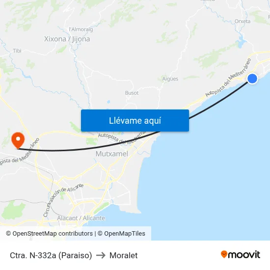 Ctra. N-332a (Paraiso) to Moralet map