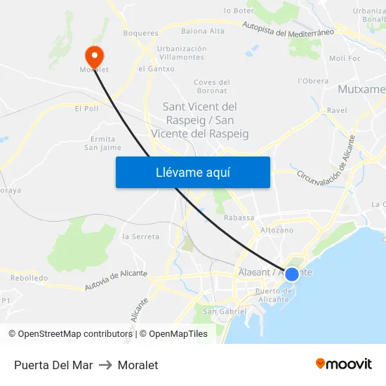 Puerta Del Mar to Moralet map