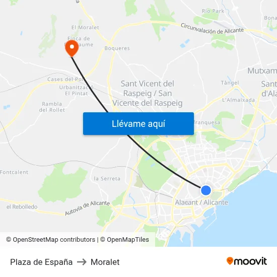 Plaza de España to Moralet map