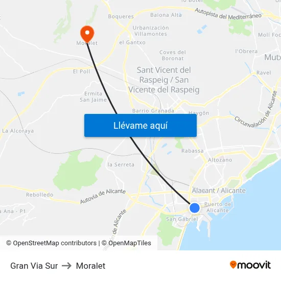 Gran Via Sur to Moralet map