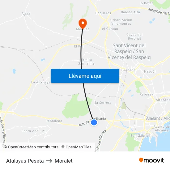 Atalayas-Peseta to Moralet map