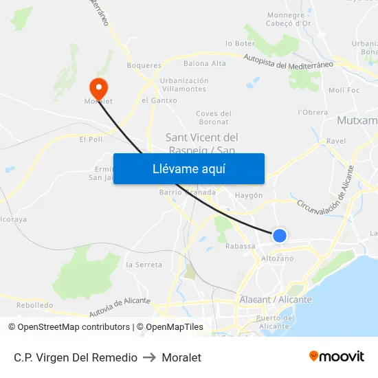 C.P. Virgen Del Remedio to Moralet map