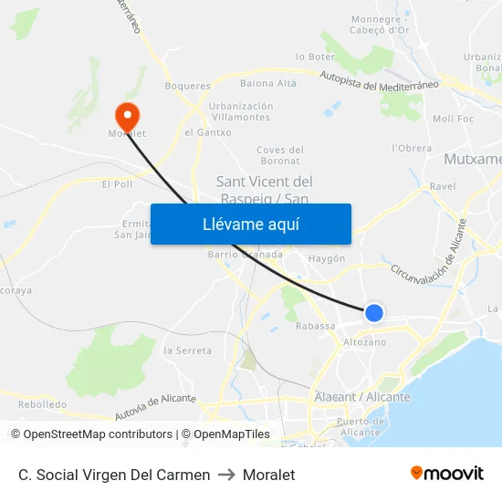 C. Social Virgen Del Carmen to Moralet map