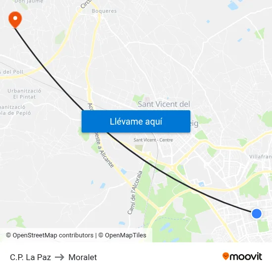 C.P. La Paz to Moralet map