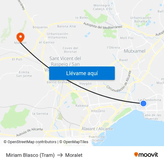 Miriam Blasco (Tram) to Moralet map