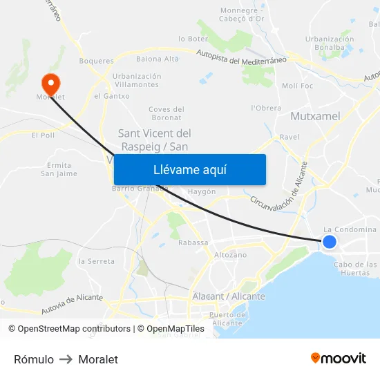 Rómulo to Moralet map