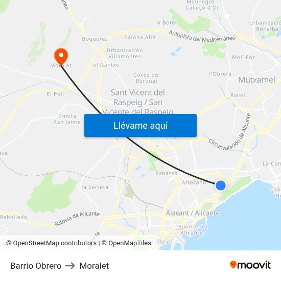 Barrio Obrero to Moralet map