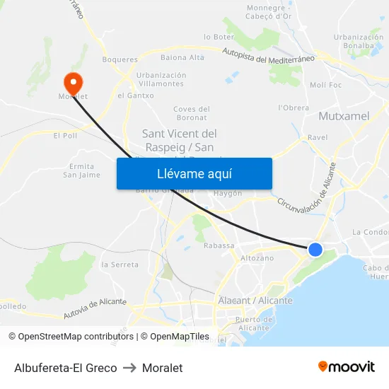 Albufereta-El Greco to Moralet map