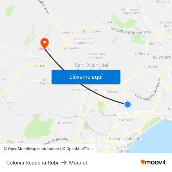 Colonia Requena-Rubí to Moralet map