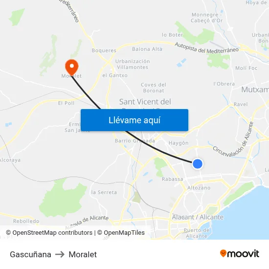 Gascuñana to Moralet map