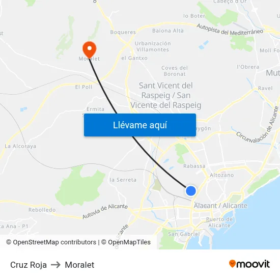 Cruz Roja to Moralet map