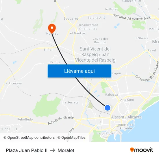 Plaza Juan Pablo II to Moralet map