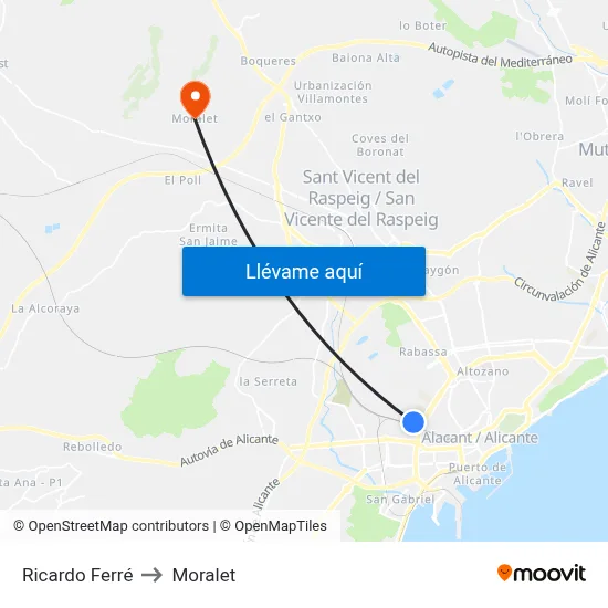 Ricardo Ferré to Moralet map