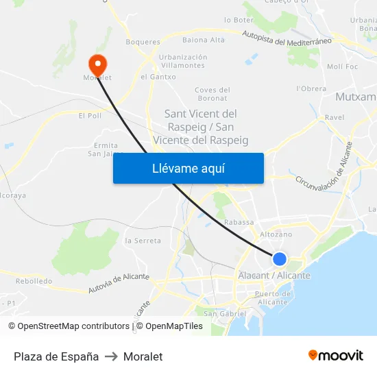 Plaza de España to Moralet map